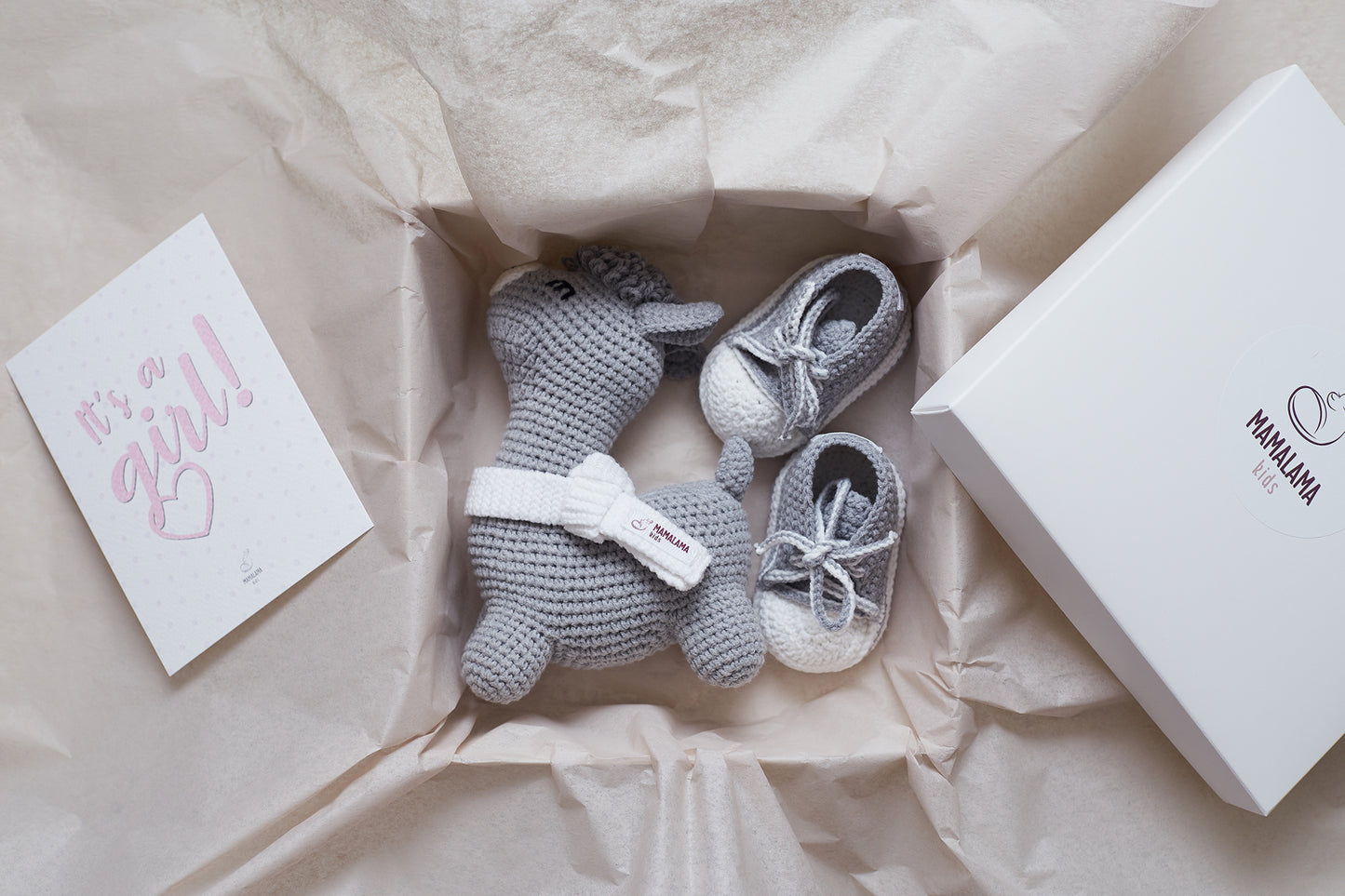 It's a Girl Llama toy & sneakers gift box Gray