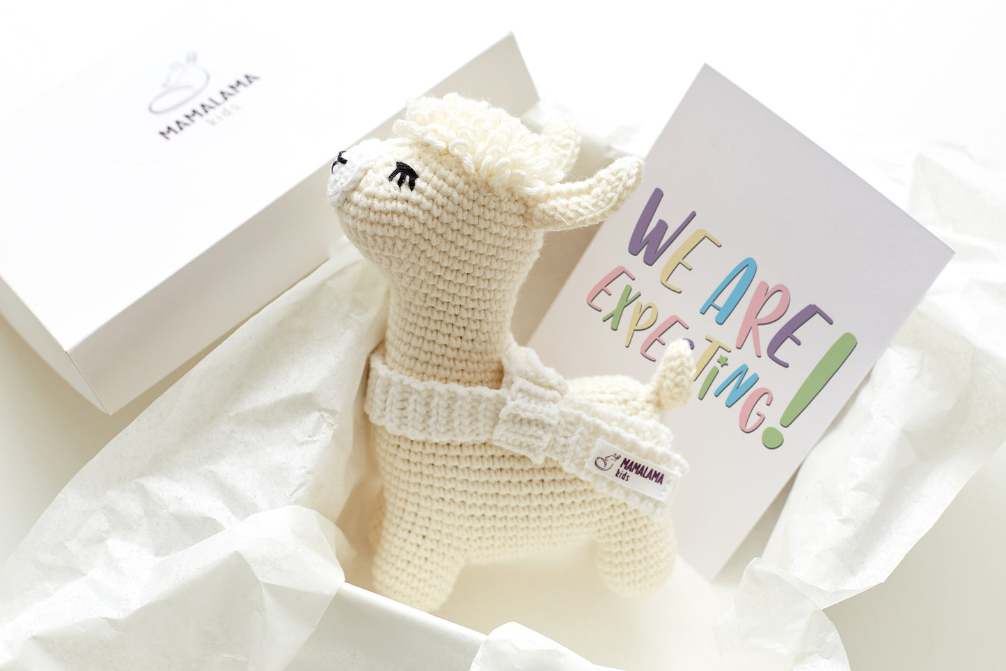 Pregnancy announcement llama toy gift box Off white