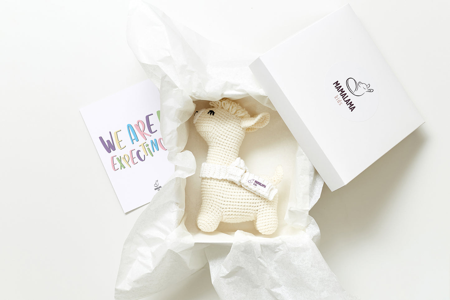 Pregnancy announcement llama toy gift box Off white