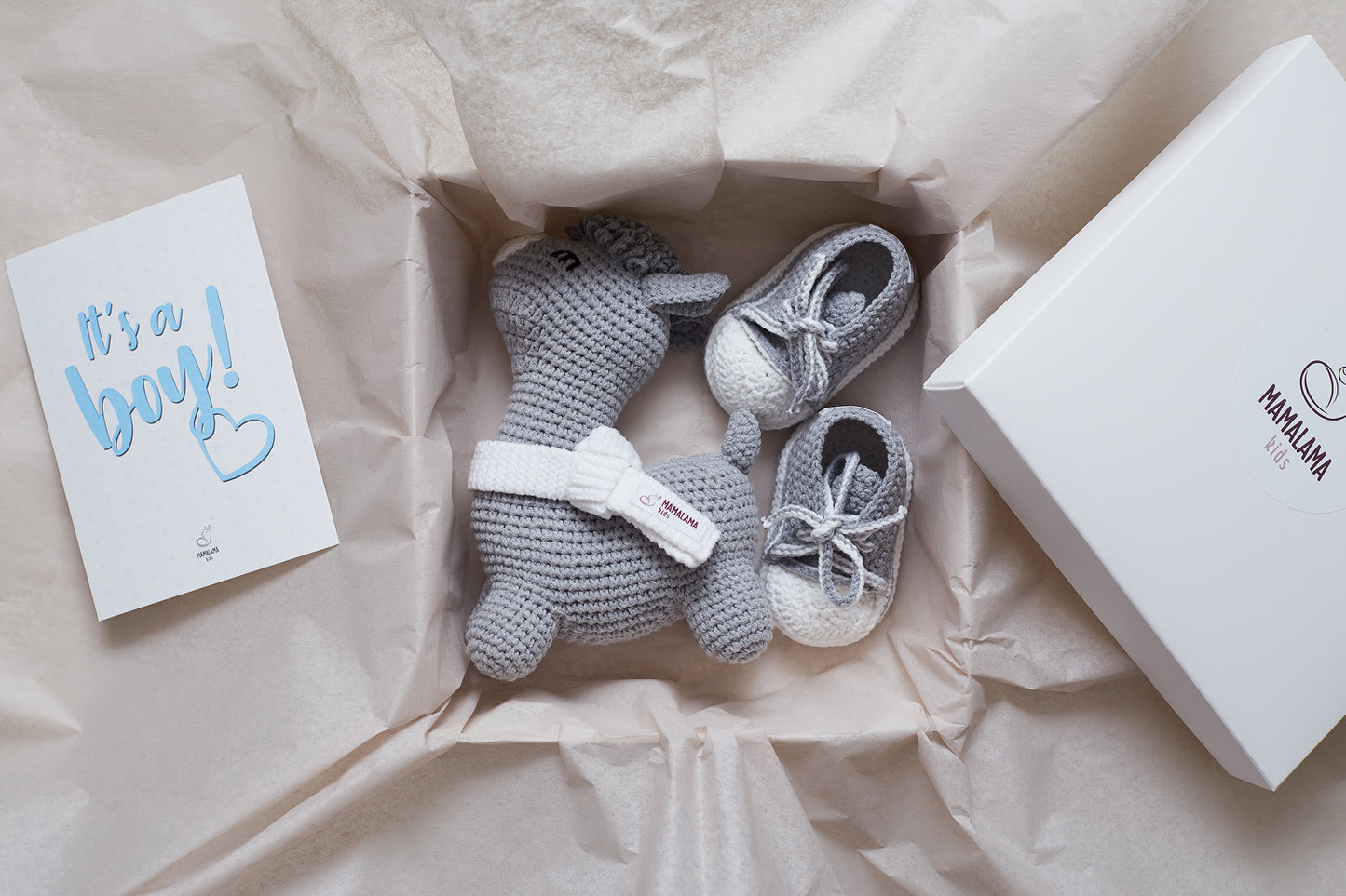 It's a Boy Llama toy & sneakers gift box Gray
