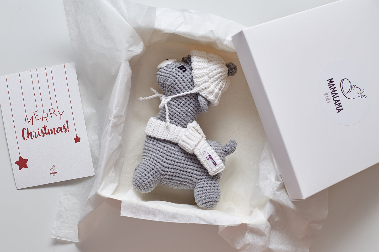 Christmas llama in a hat toy gift box Gray