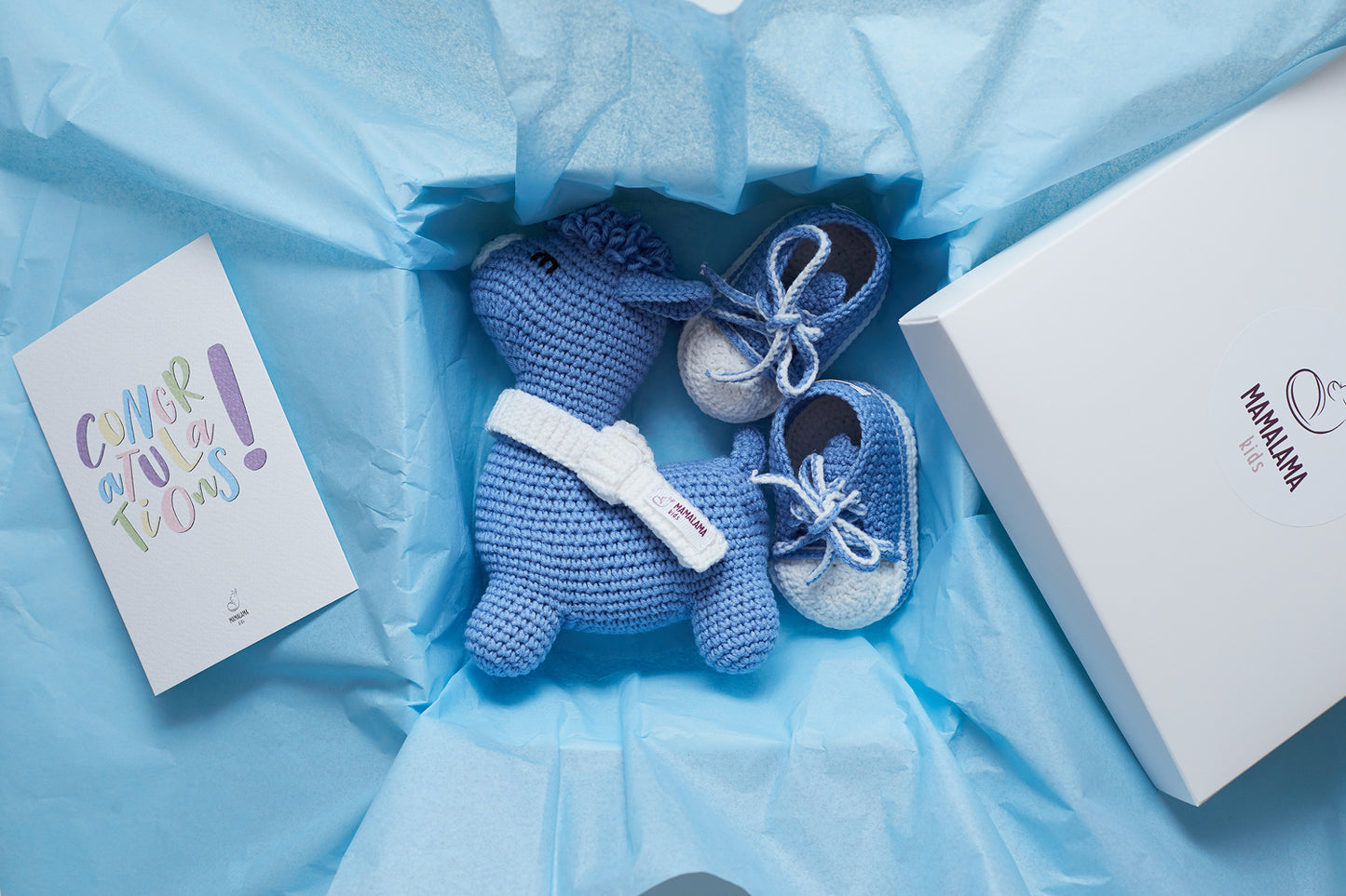 Llama toy & sneakers gift box Blue