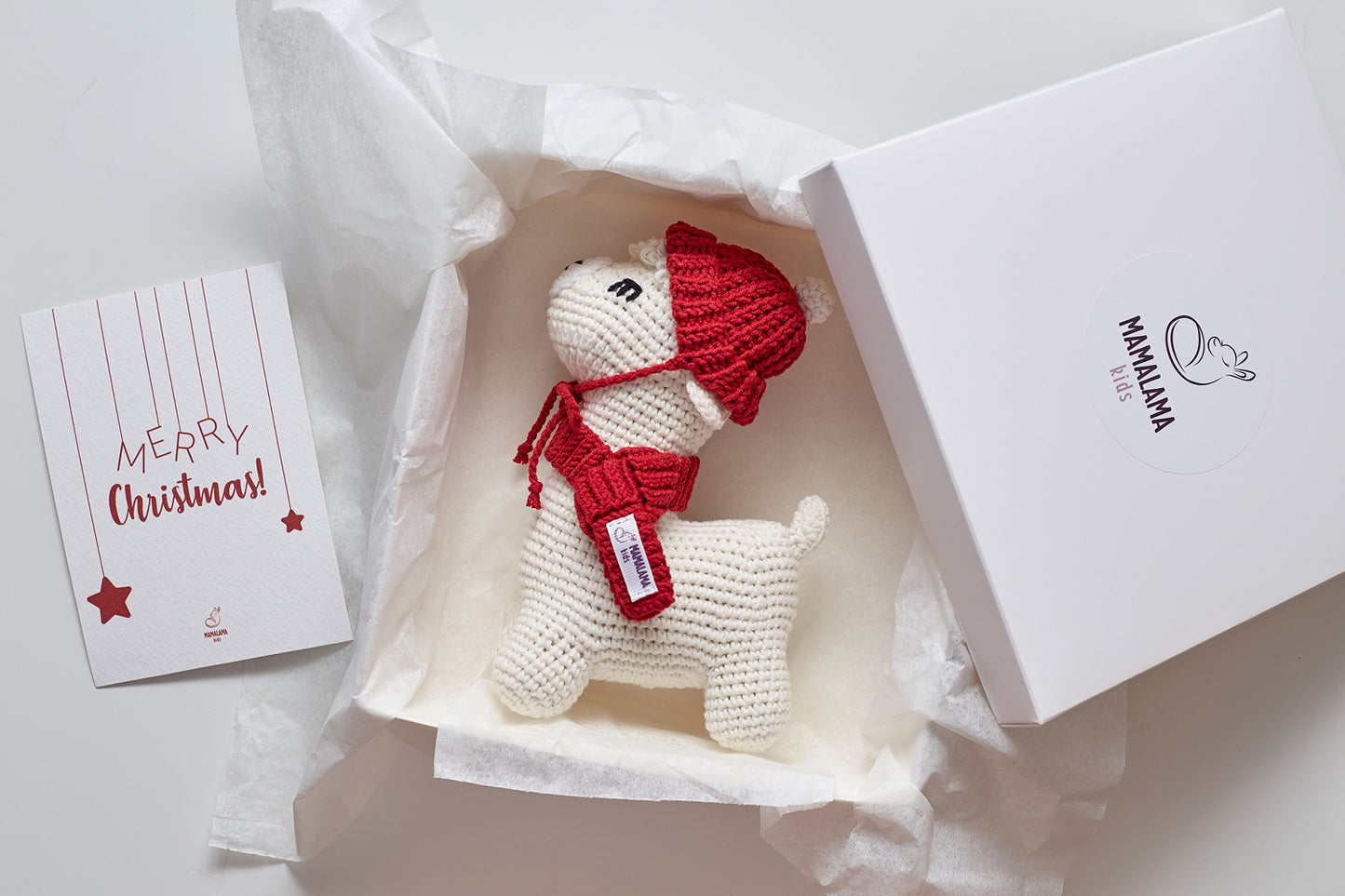 Christmas llama in a hat toy gift box Off white