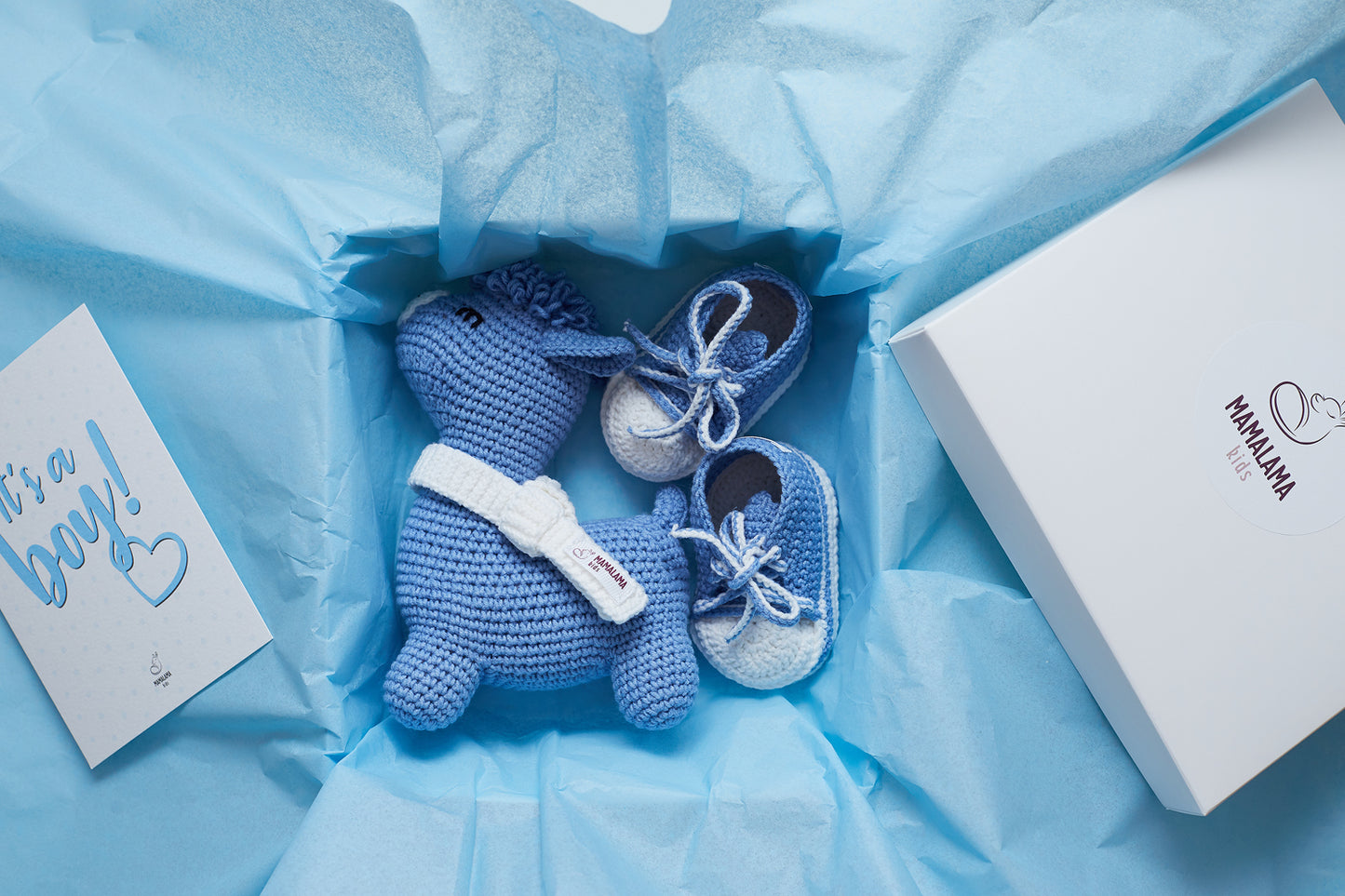 It's a Boy Llama toy & sneakers gift box Blue