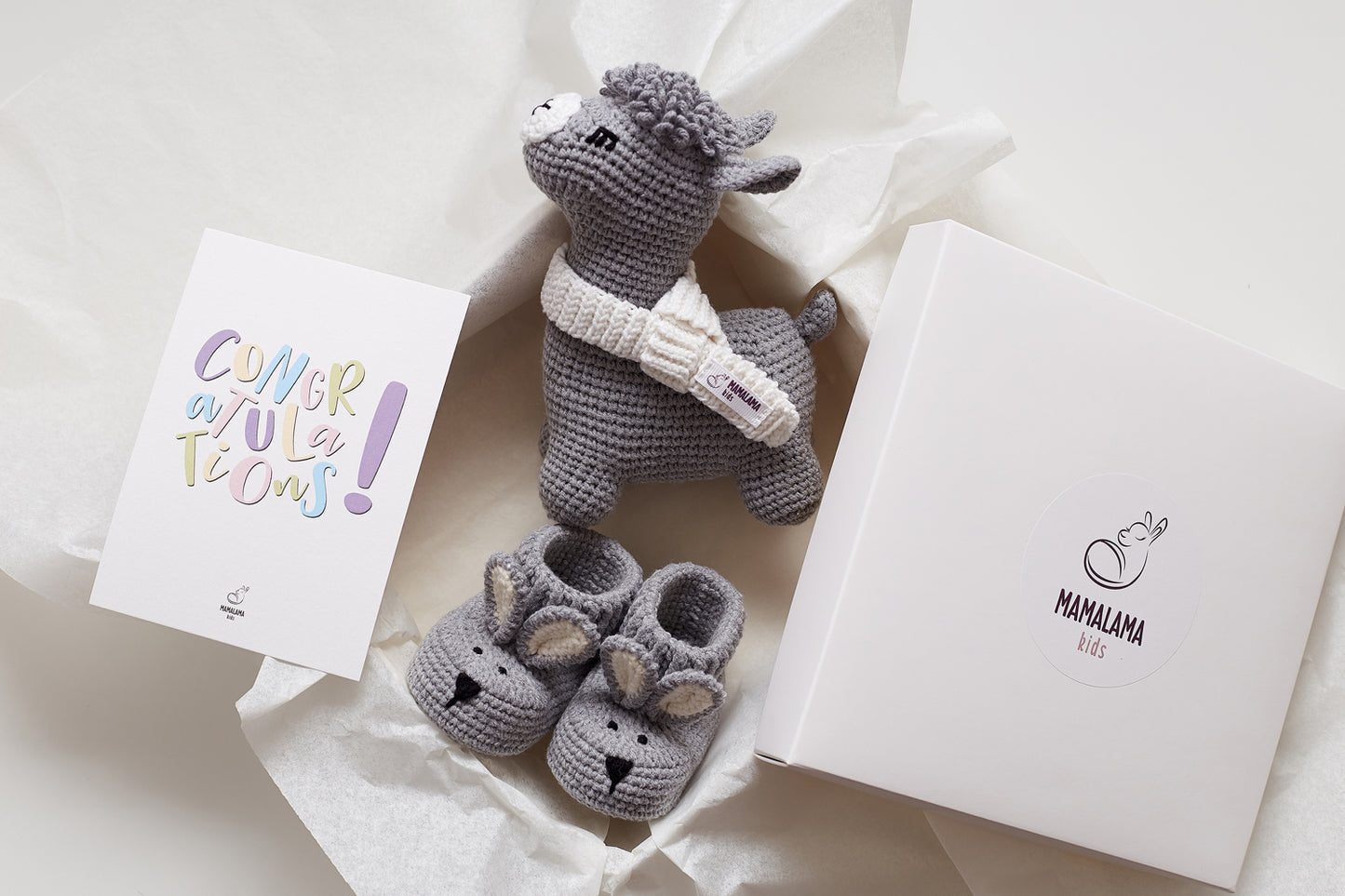 Llama toy & bunny booties gift box Gray