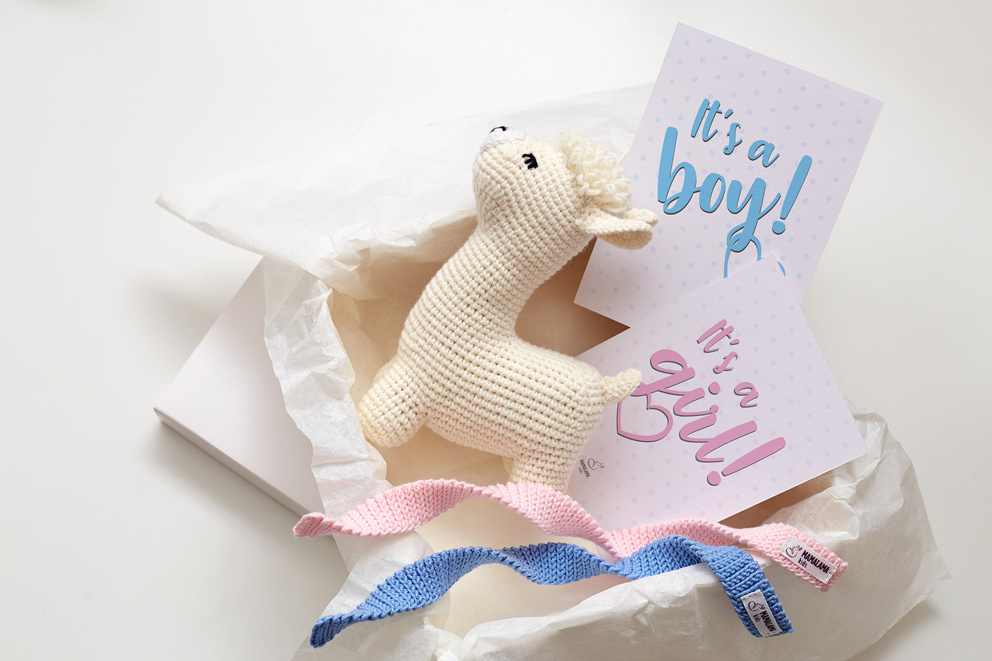 Gender reveal Llama toy gift box Off white