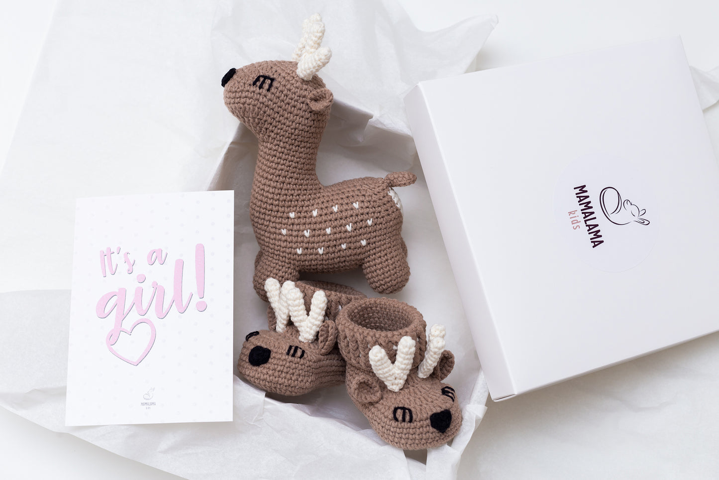It's a Girl Deer toy & booties gift box Brown