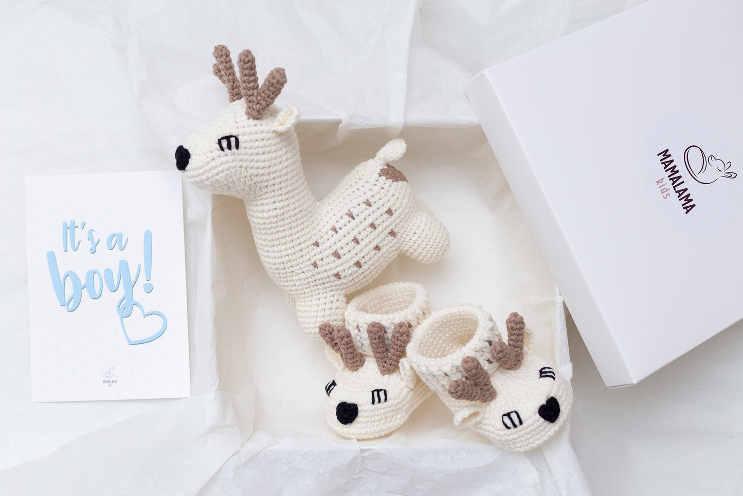It's a Boy Deer toy & booties gift box Off White