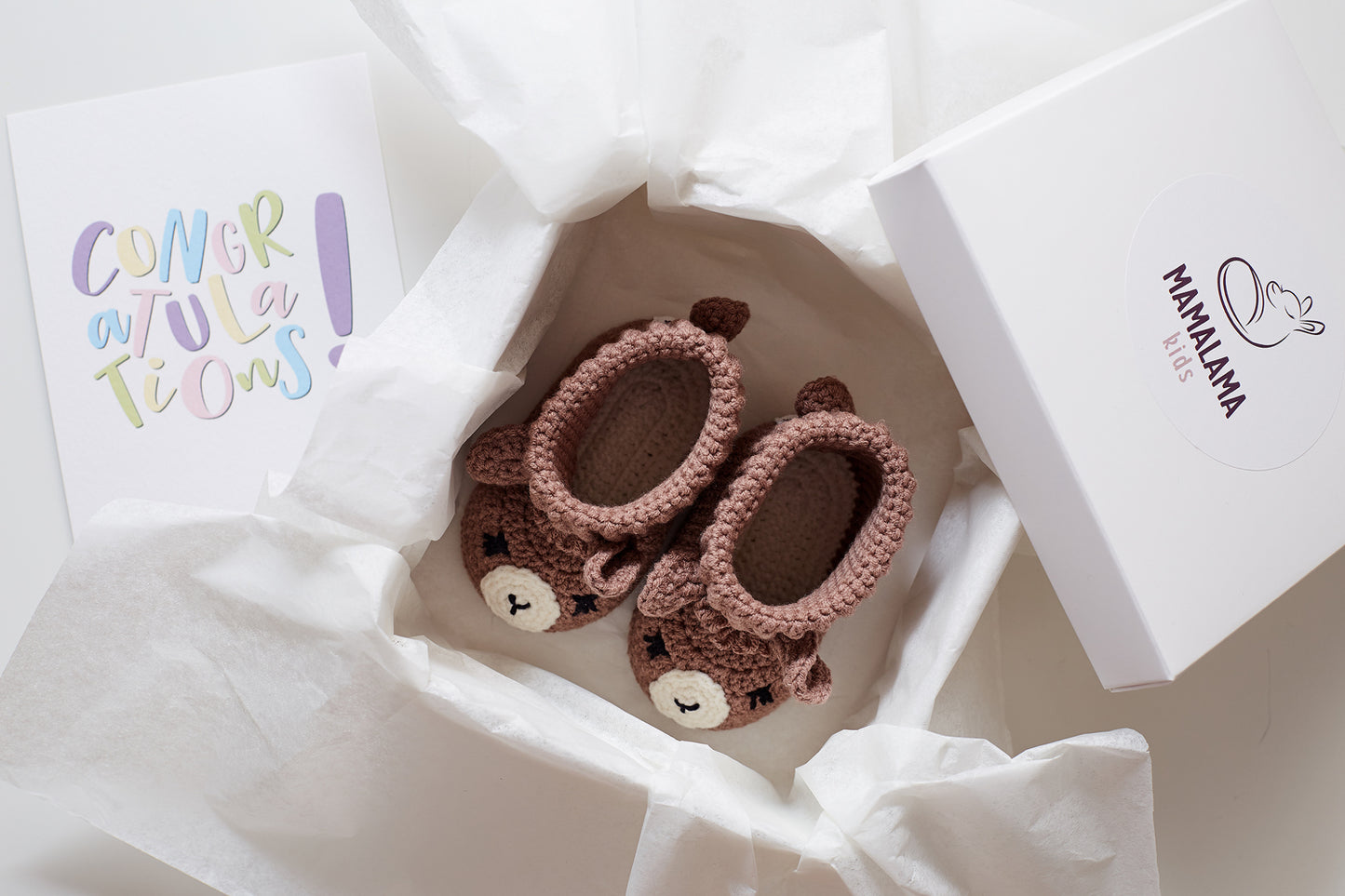 Llama booties gift box Brown