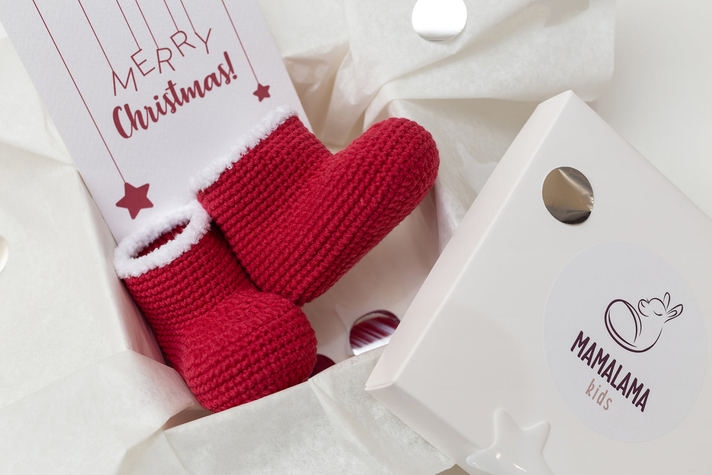 Christmas baby Santa booties gift box