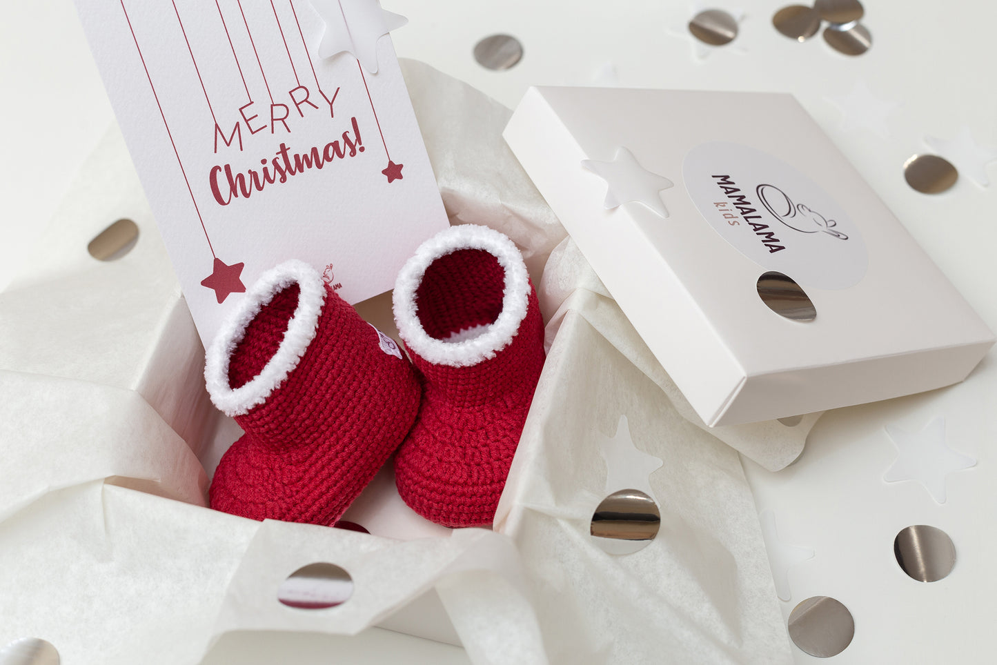 Christmas baby Santa booties gift box