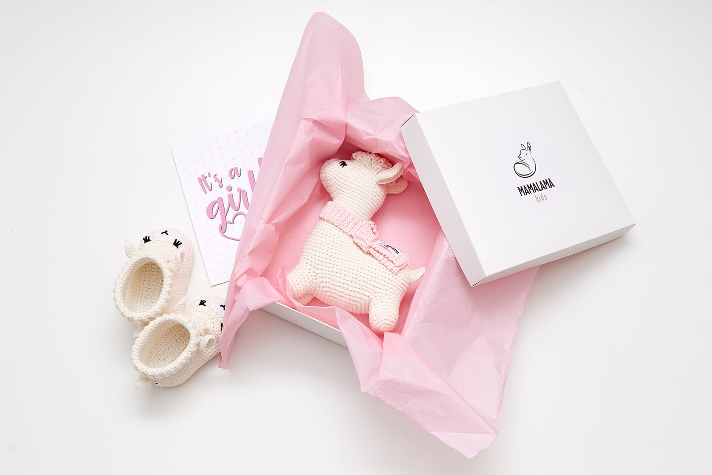 It's a Girl Llama toy & booties gift box Off white