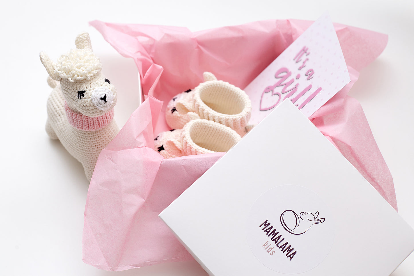 It's a Girl Llama toy & booties gift box Off white