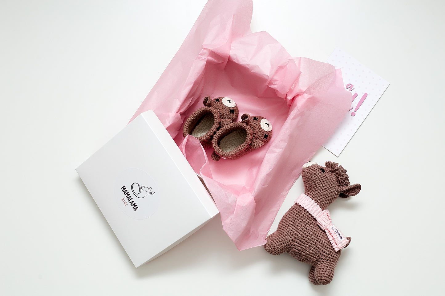 It's a Girl Llama toy & booties gift box Brown