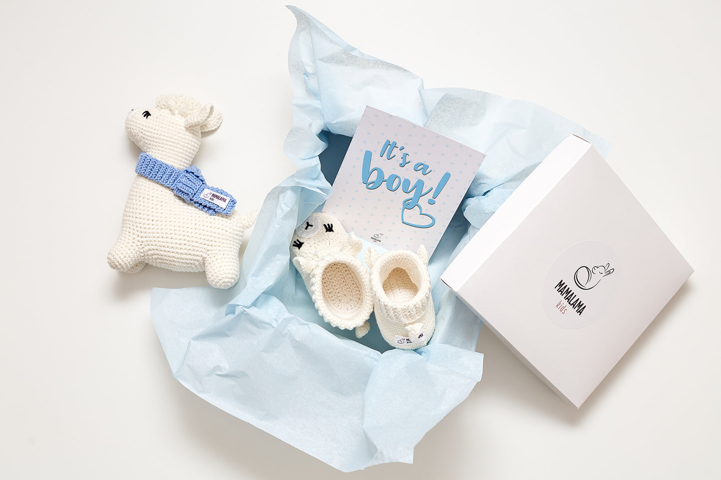It's a Boy Llama toy & booties gift box Off white