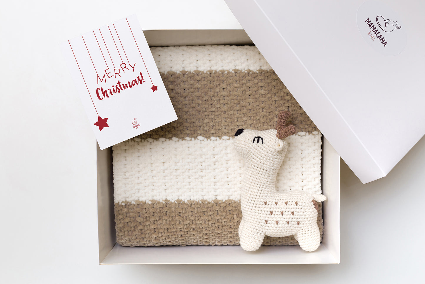 Christmas Deer toy & blanket gift box Beige
