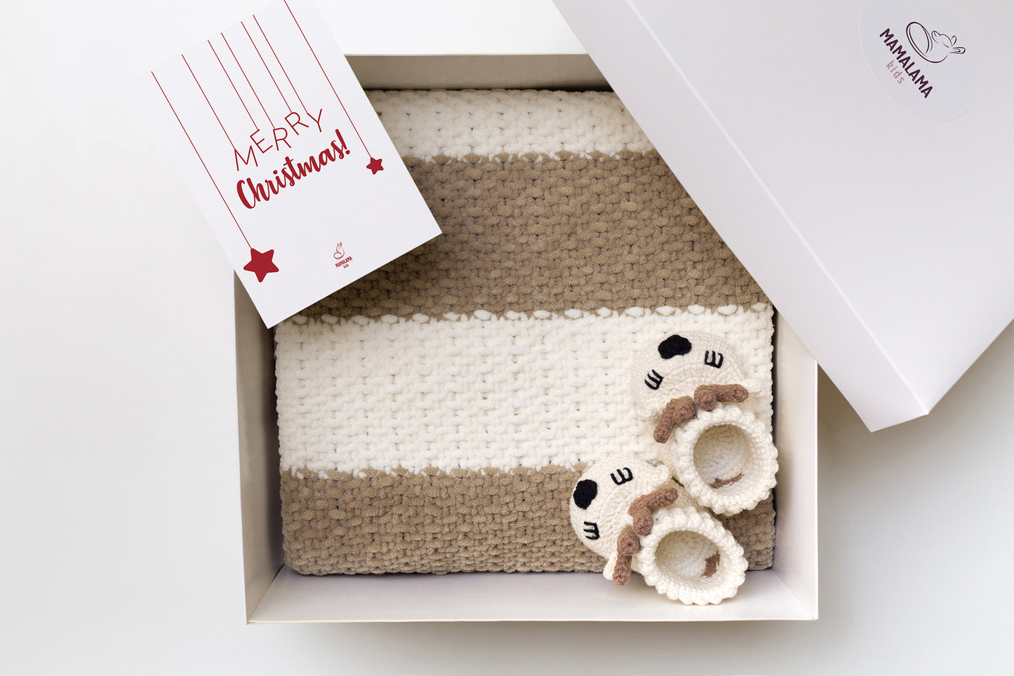 Christmas Baby blanket & deer booties gift box