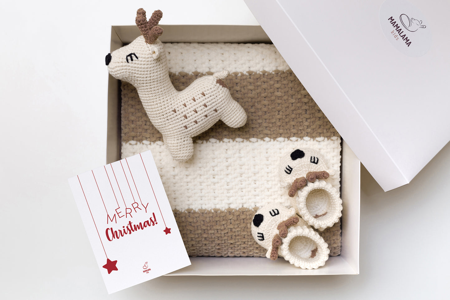 Christmas Deer toy & blanket & booties gift box Beige