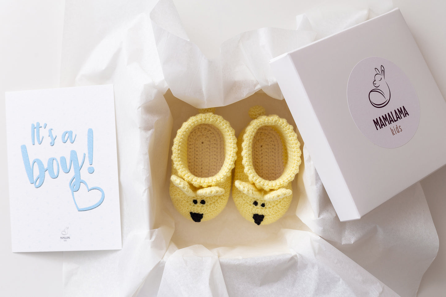 It's a Boy Bunny booties gift box Yellow