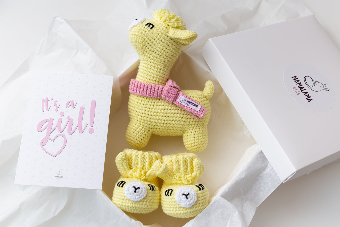 It's a Girl Llama toy & booties gift box Yellow