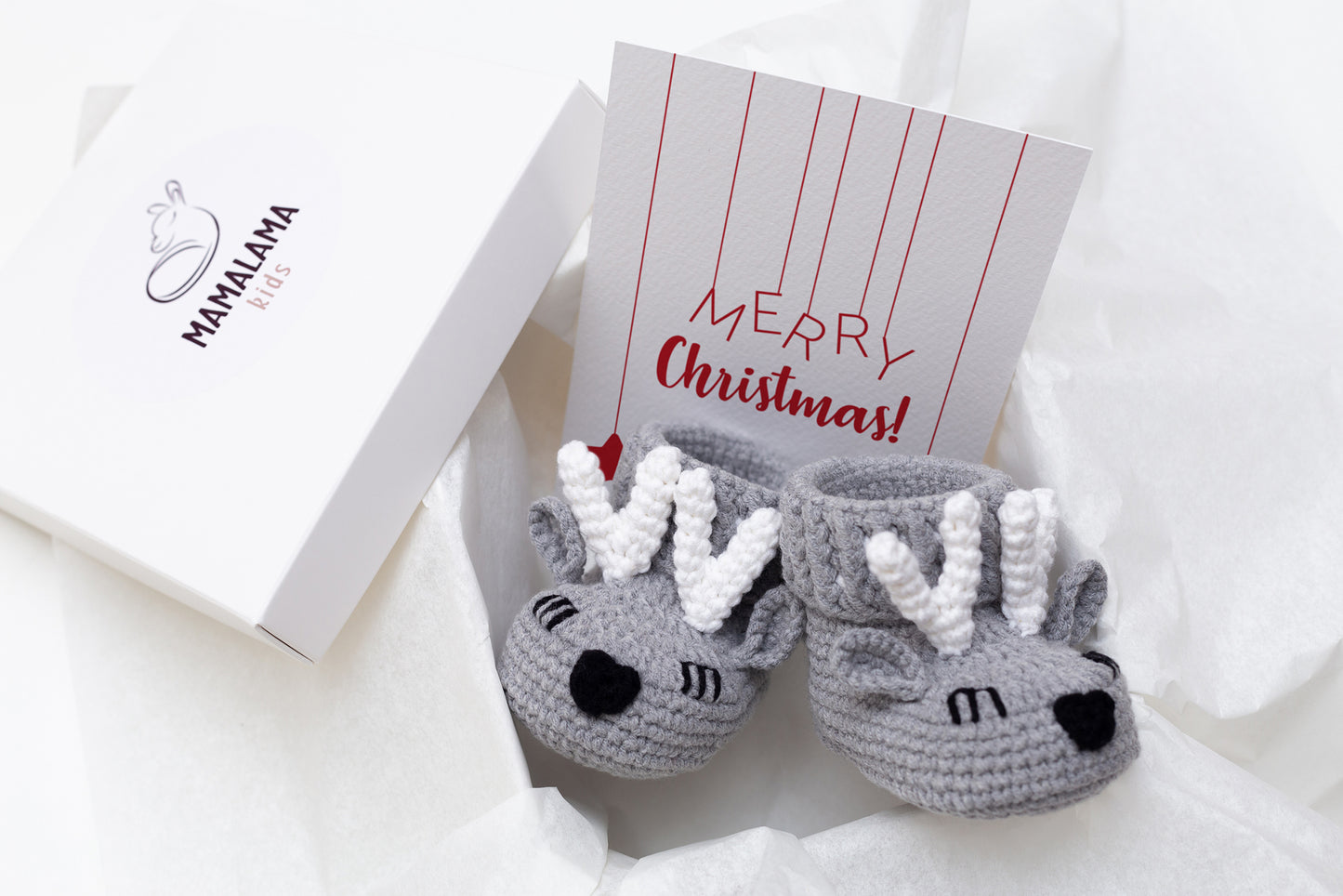 Christmas deer booties baby gift box Gray
