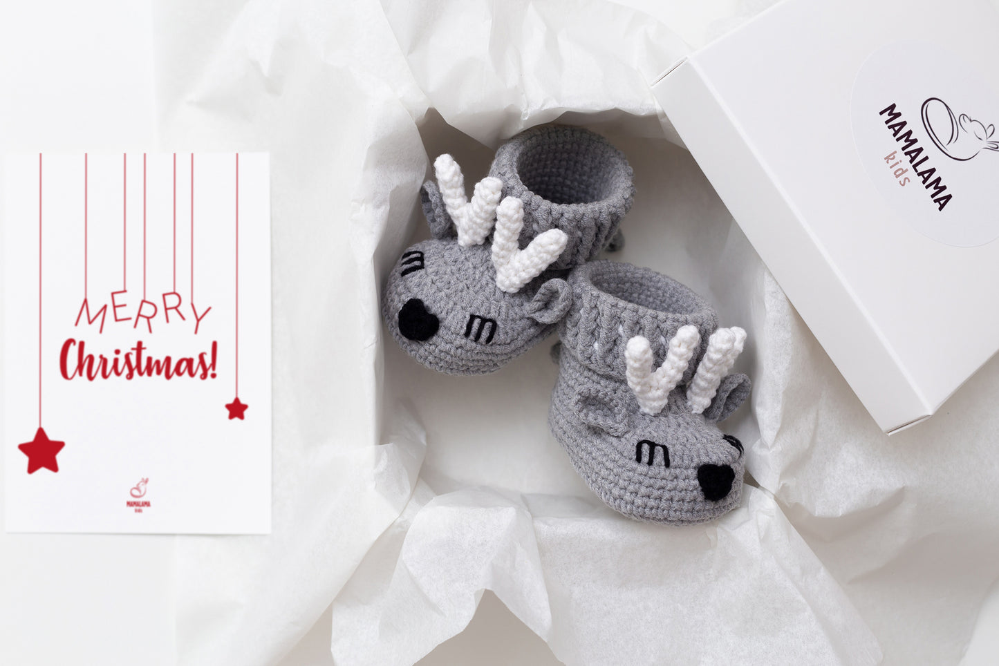 Christmas deer booties baby gift box Gray