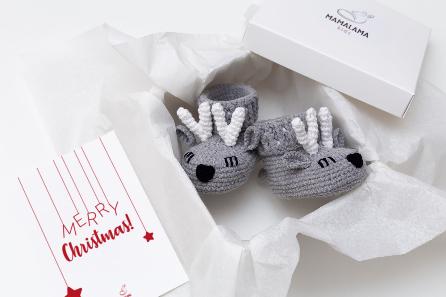 Christmas deer booties baby gift box Gray