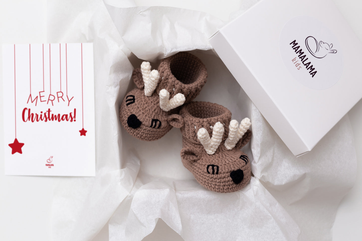 Christmas deer booties baby gift box Brown