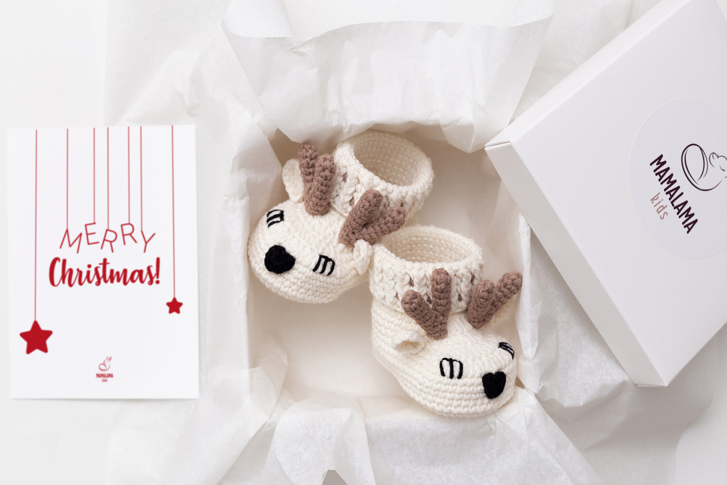 Christmas deer booties baby gift box Off white