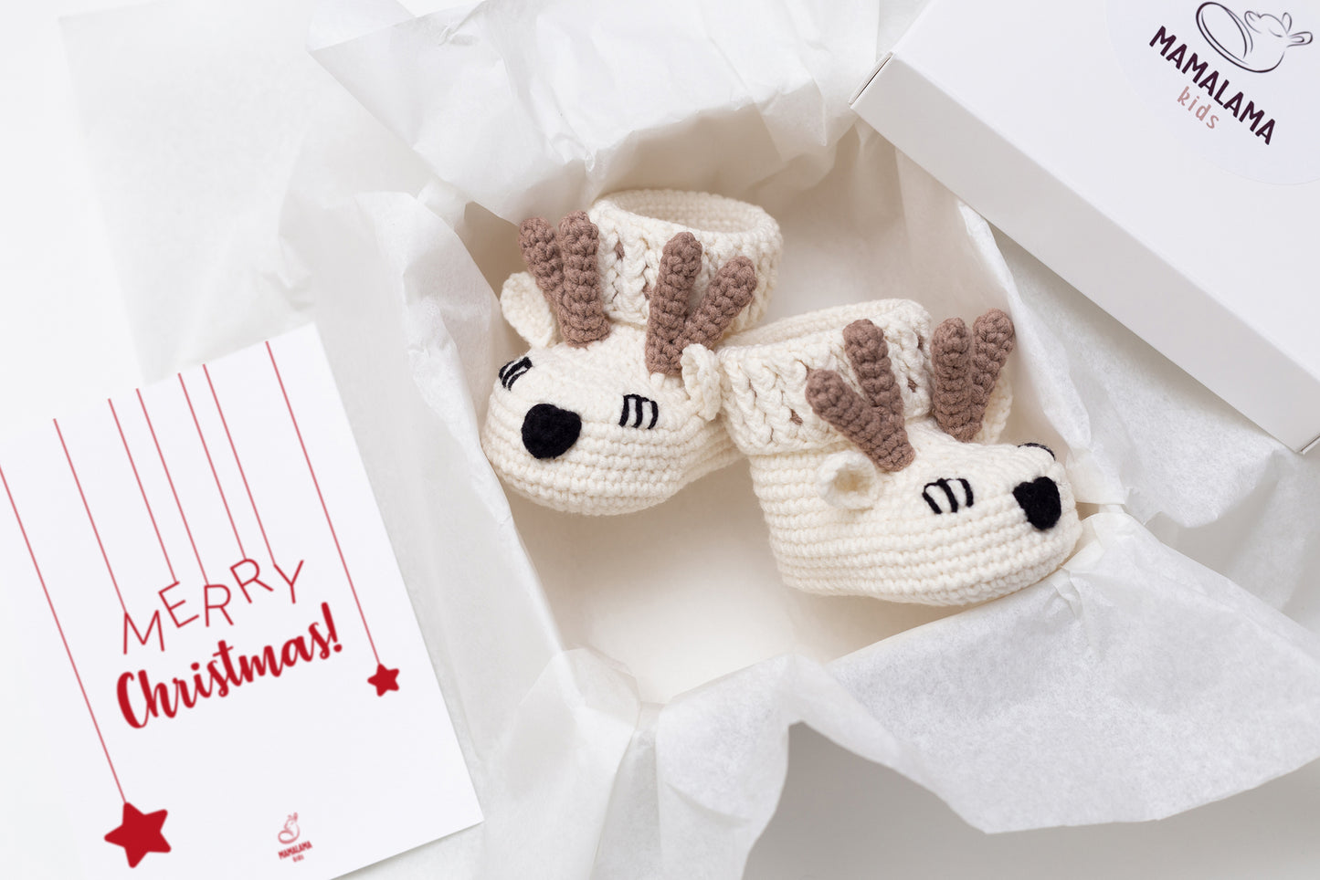 Christmas deer booties baby gift box Off white