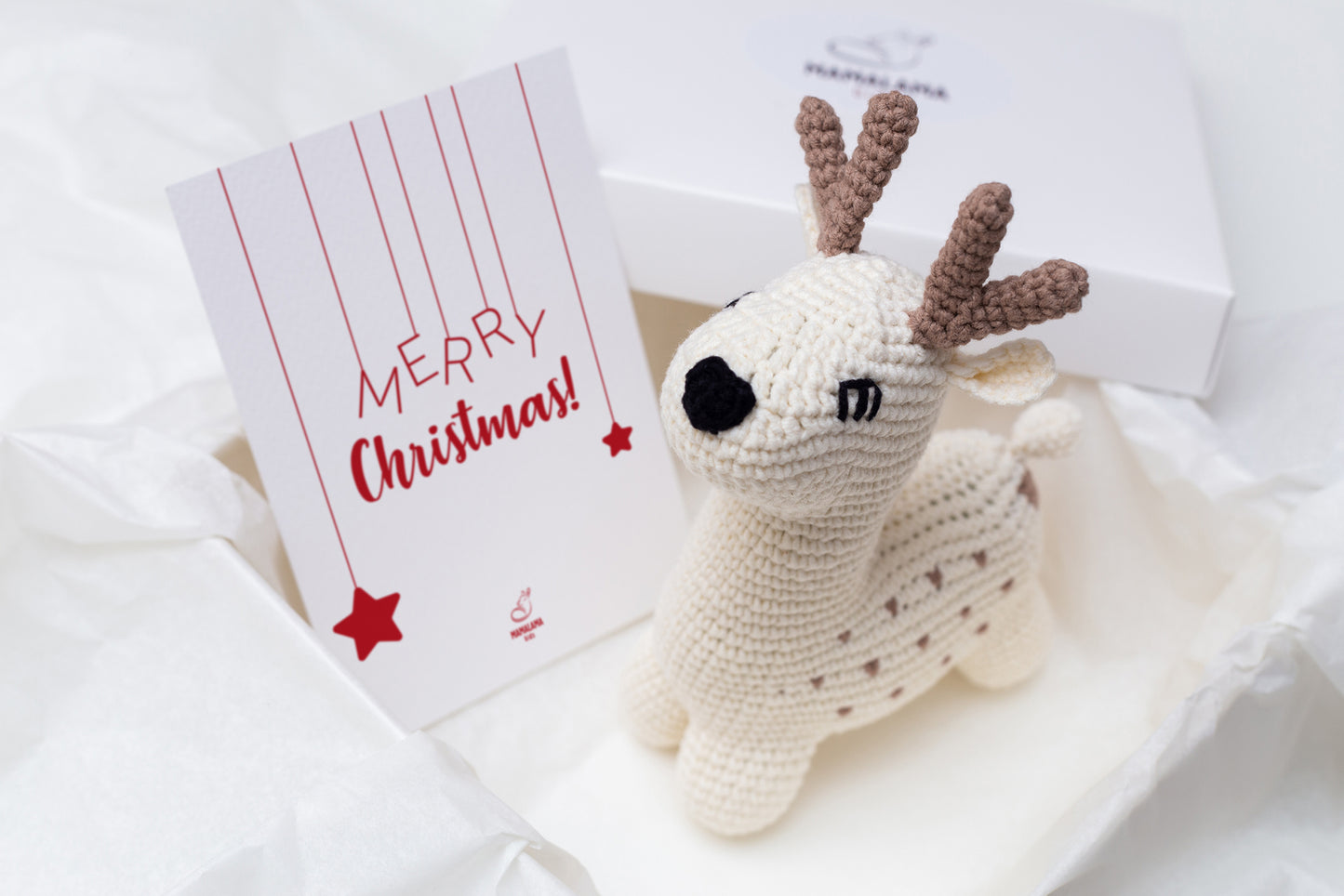 Christmas deer toy gift box Off white