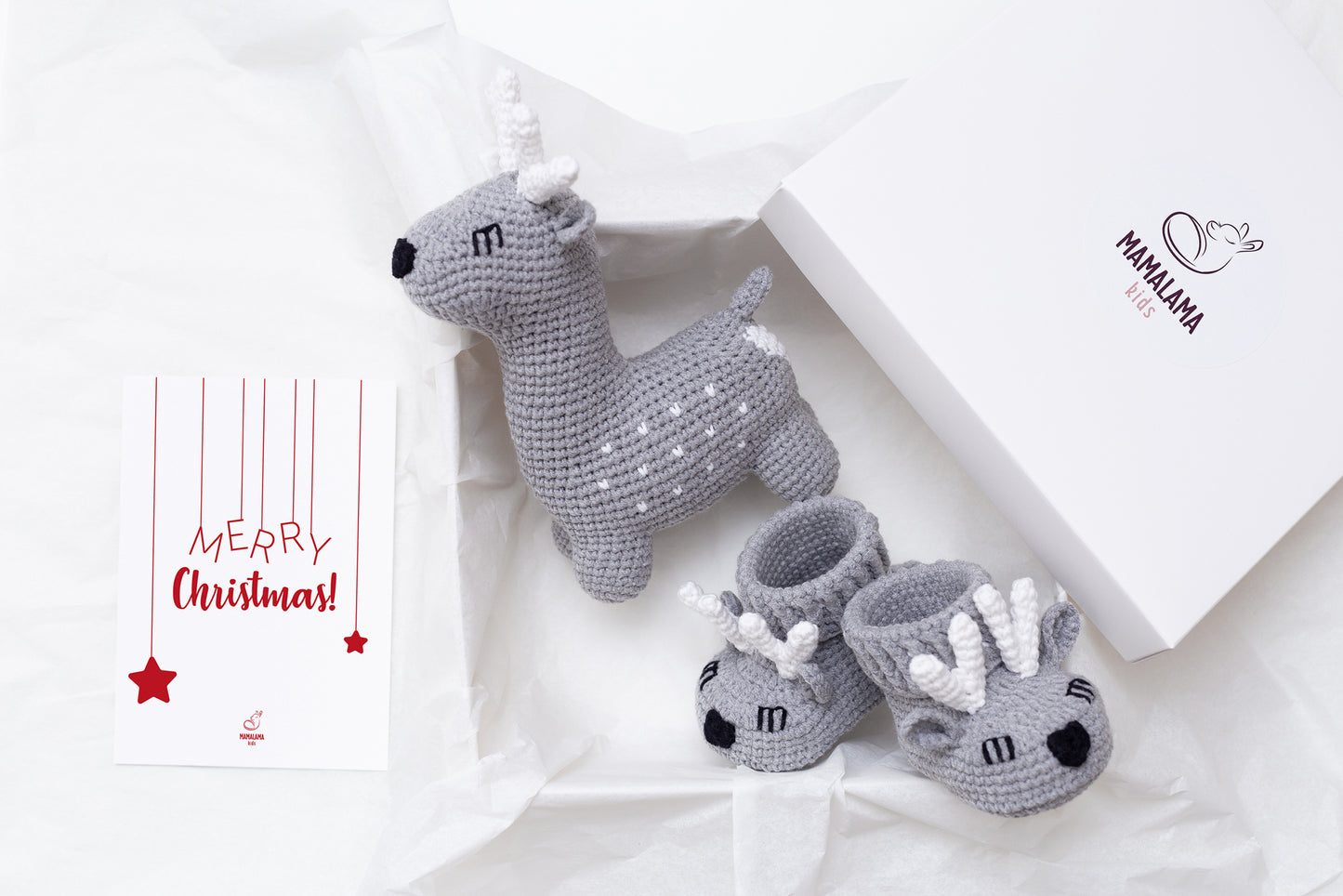 Christmas deer toy + baby booties gift box Gray