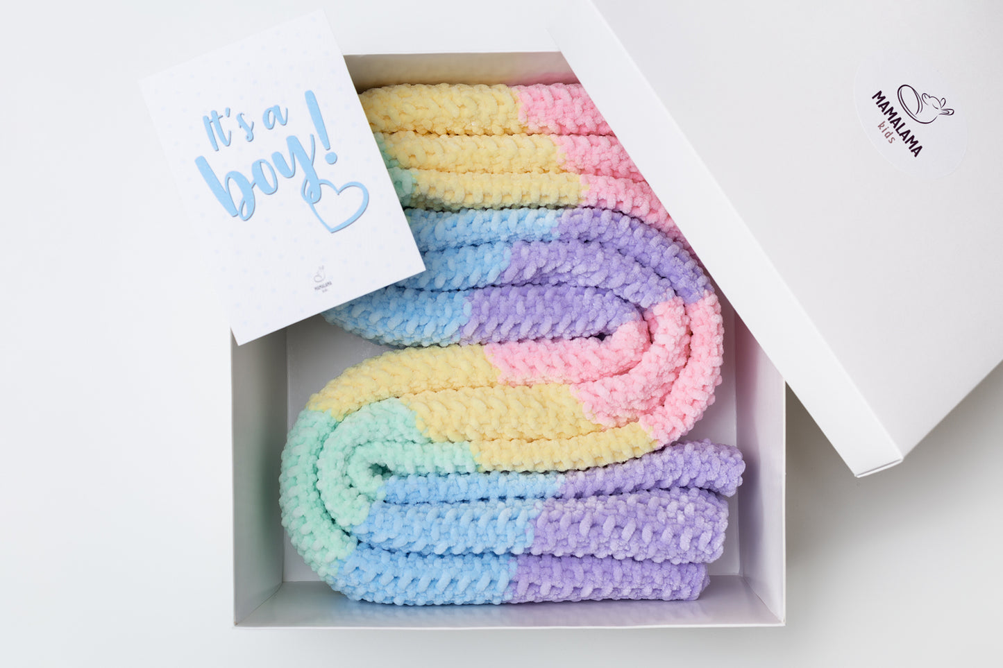 It's a Boy Baby blanket gift box Rainbow