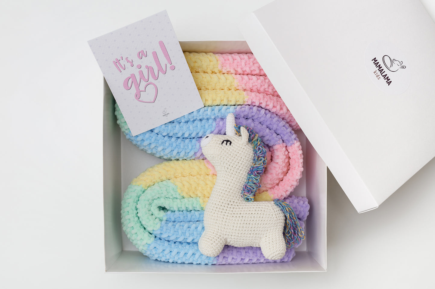 It's a Girl Unicorn toy & blanket gift box Rainbow