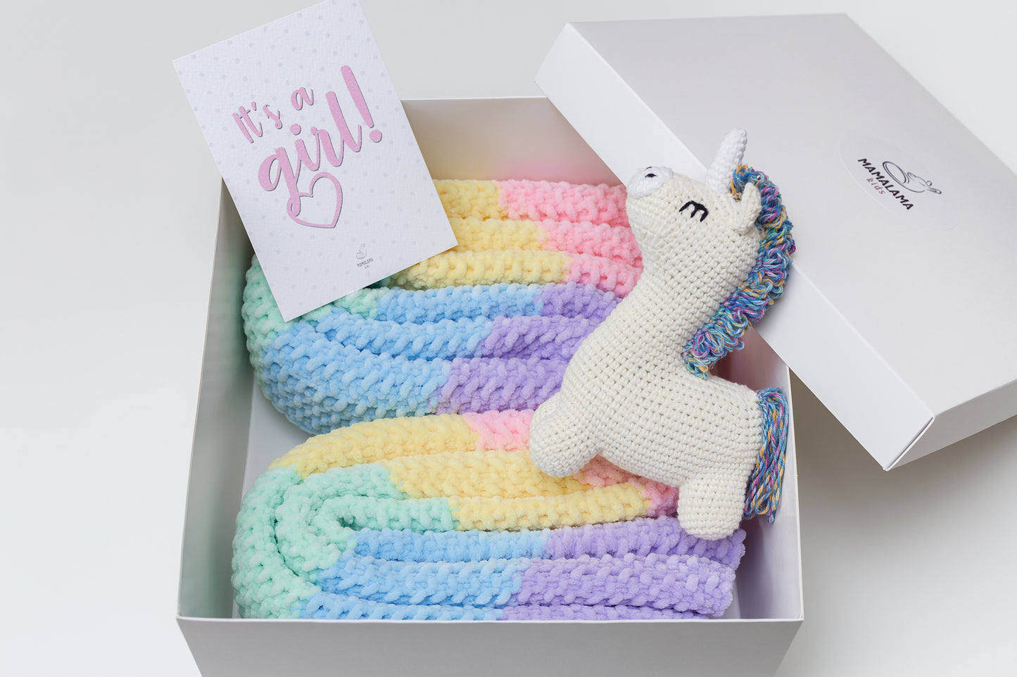 It's a Girl Unicorn toy & blanket gift box Rainbow