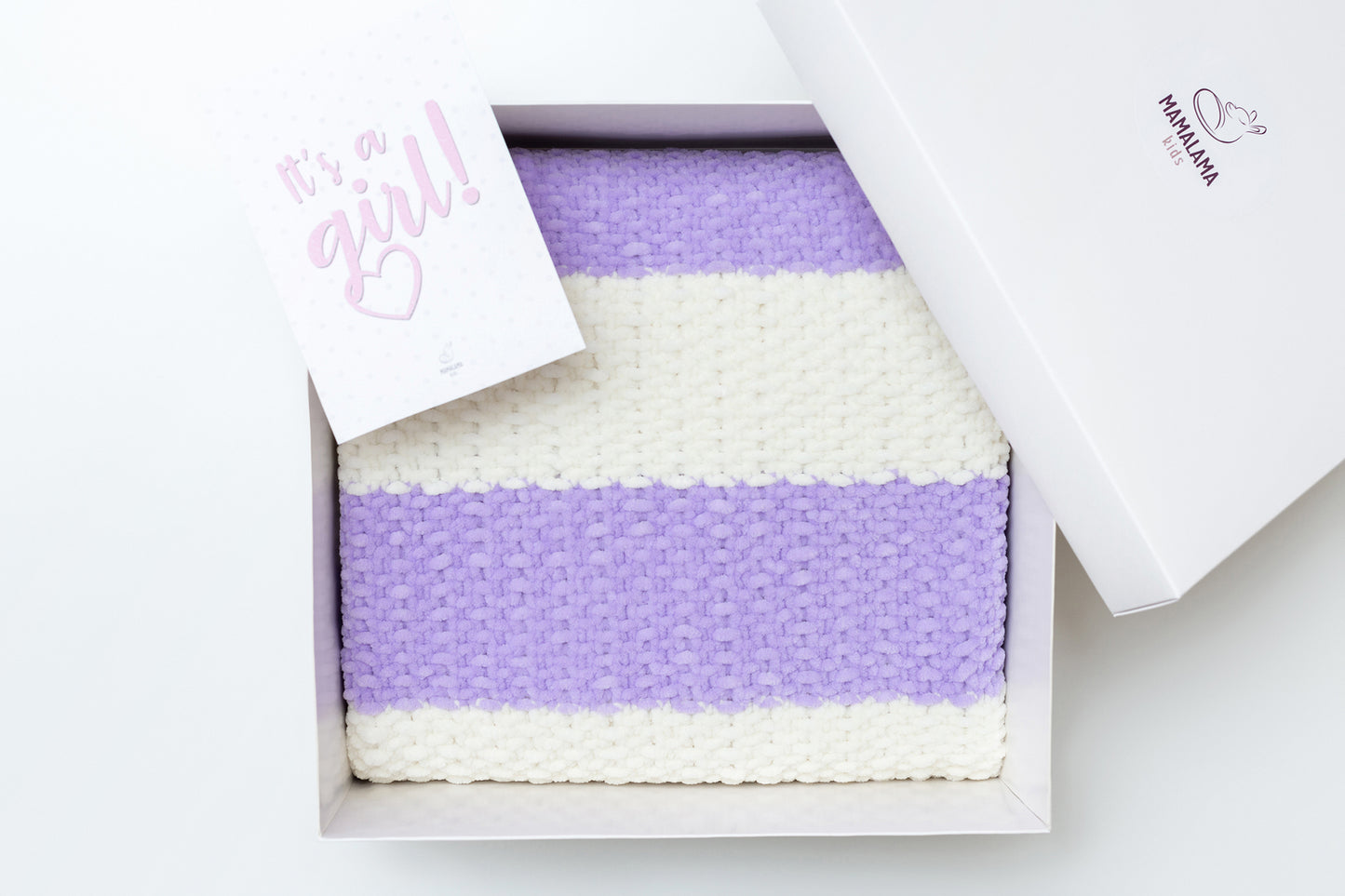 It's a Girl Baby blanket gift box Lavender