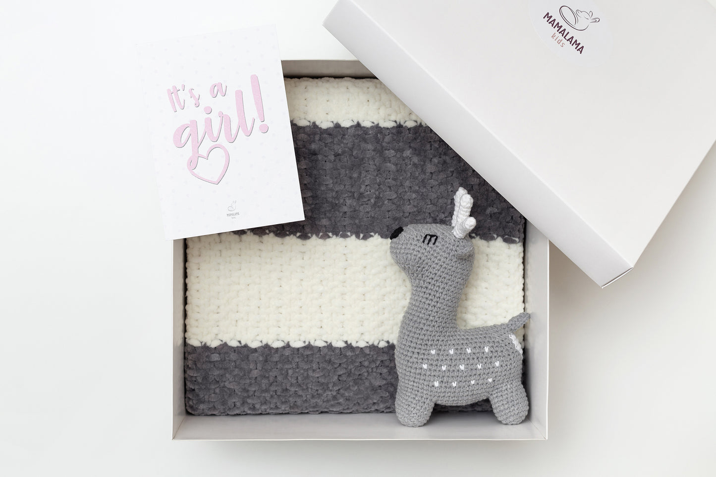It's a Girl Deer toy & blanket gift box Gray