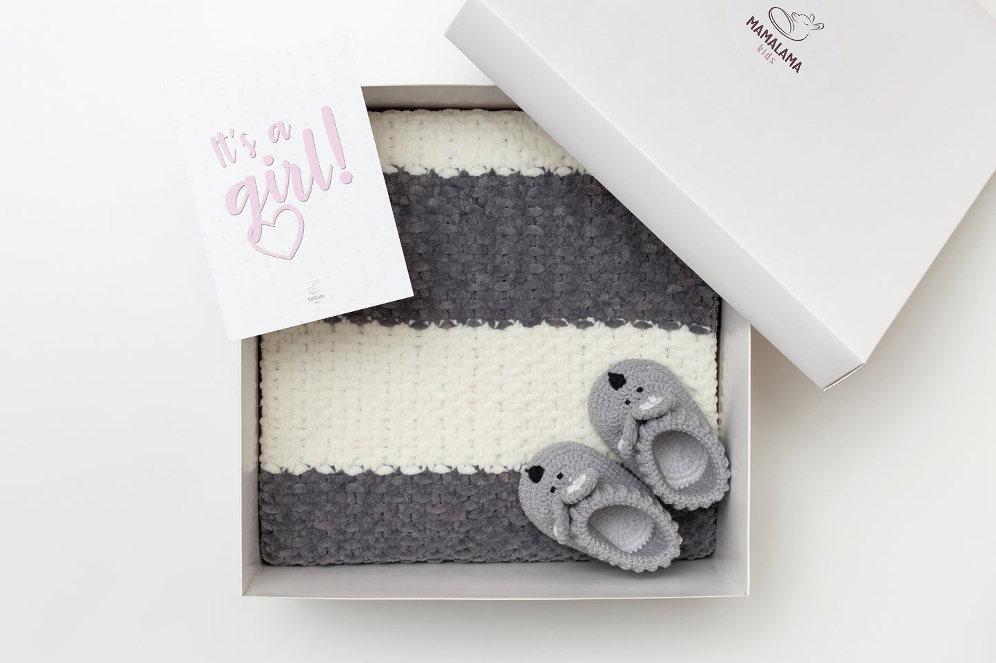 It's a Girl Baby blanket & bunny booties gift box Gray Gray