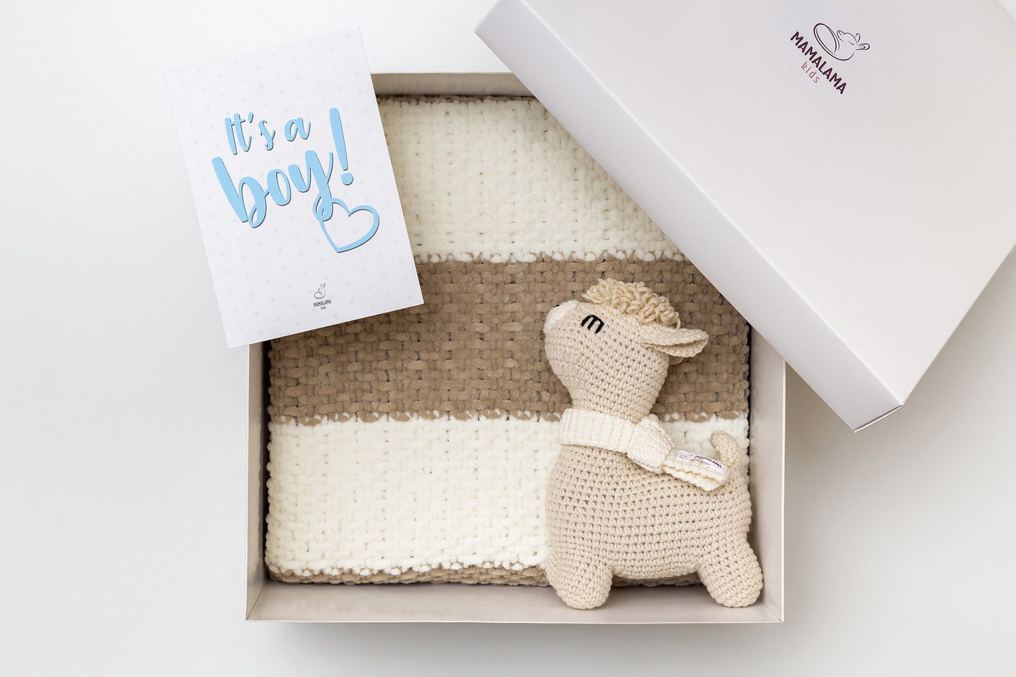 It's a Boy Llama toy & blanket gift box Beige