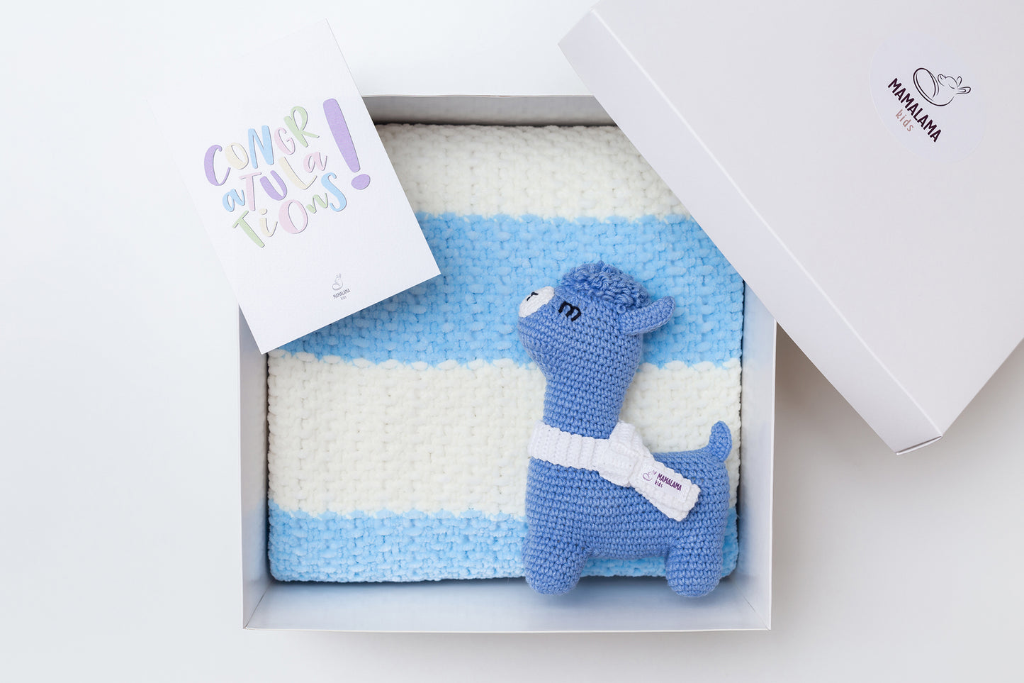 Llama toy & blanket gift box Blue