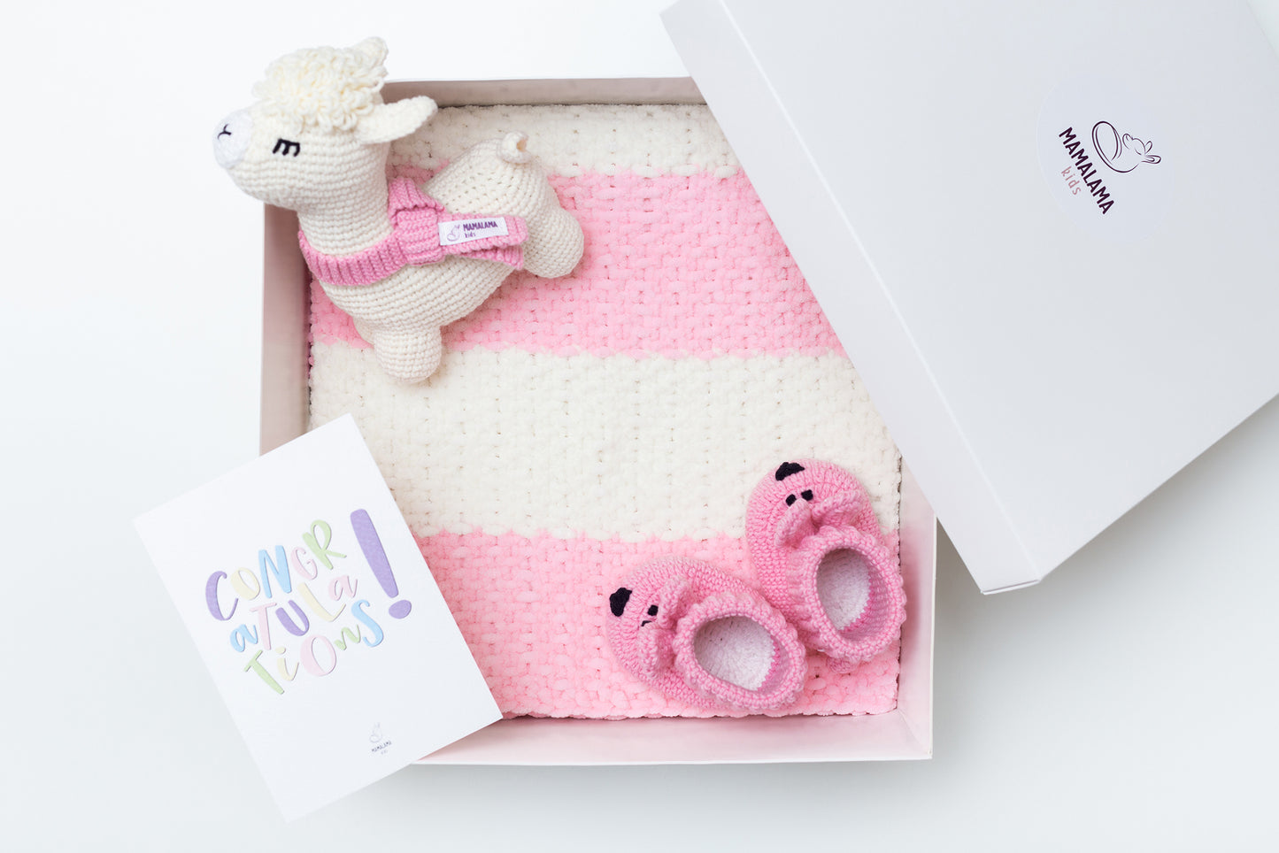 Llama toy & blanket & bunny booties gift box Pink