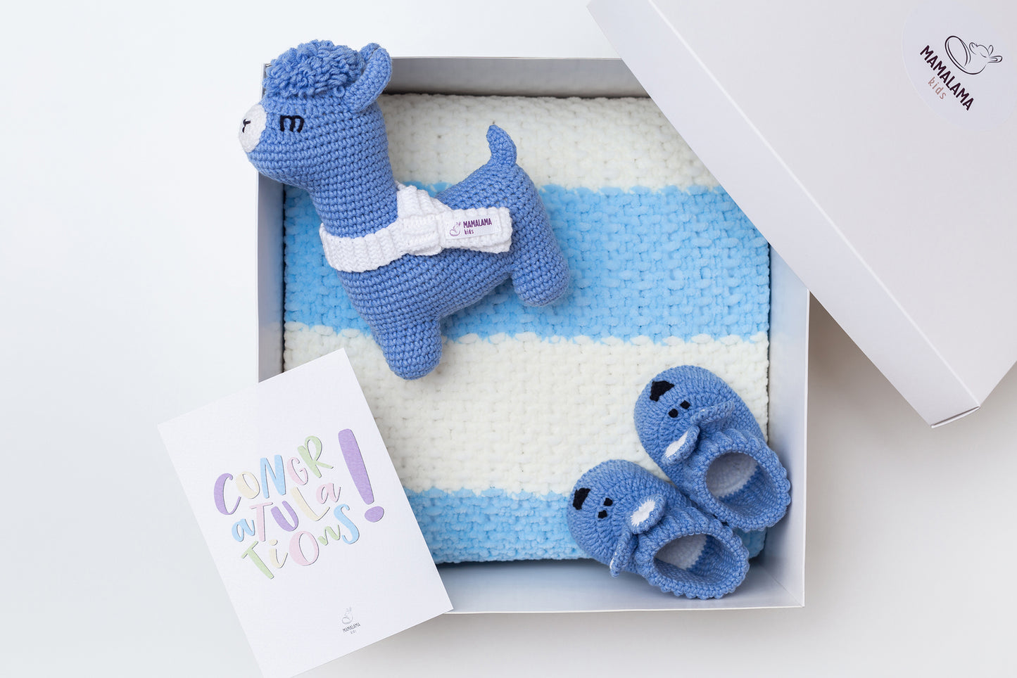 Llama toy & bunny booties gift box Blue