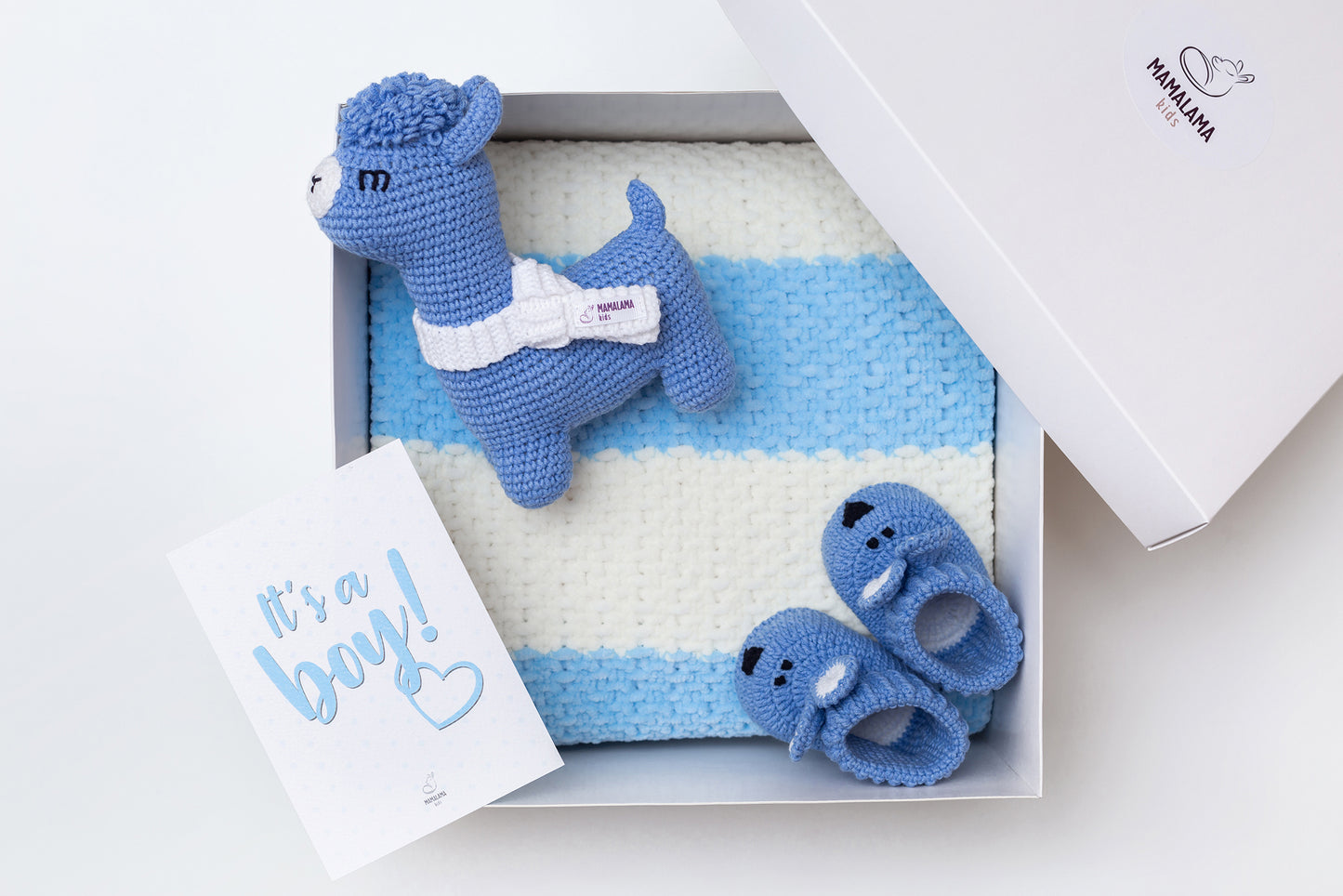 It's a boy bunny booties baby gift box Blue