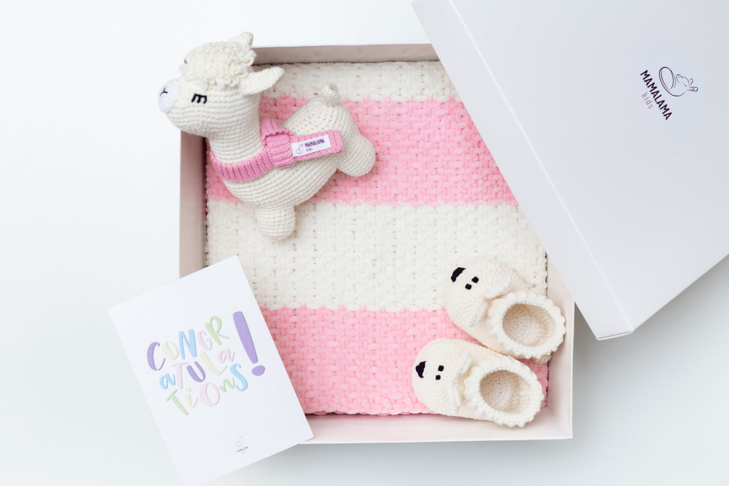 Llama toy & blanket & bunny booties gift box Pink