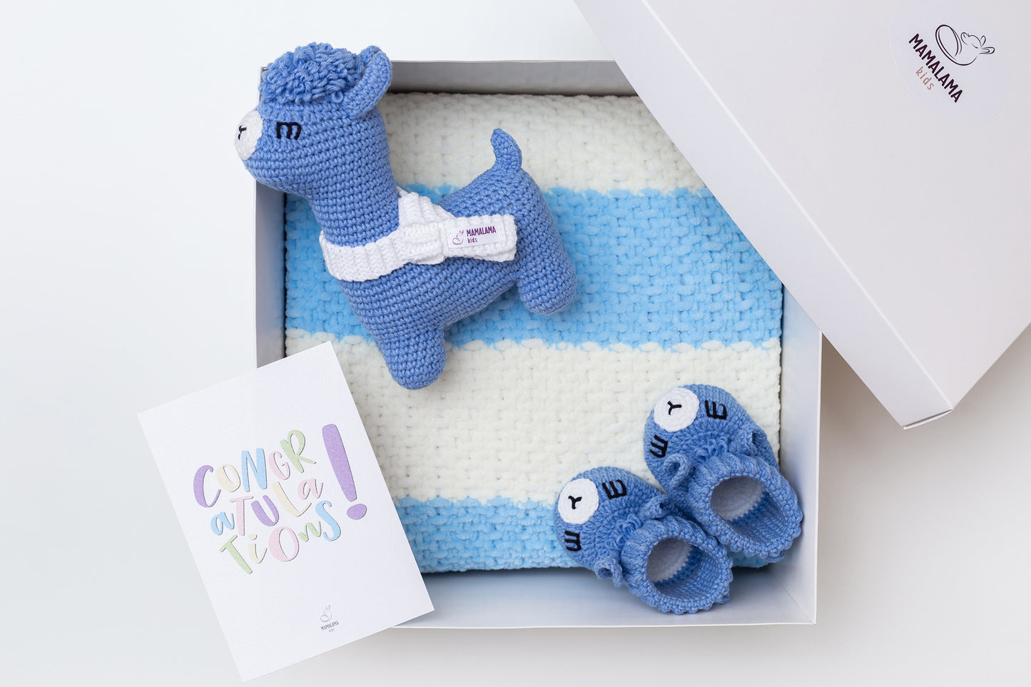 Llama booties gift box Blue