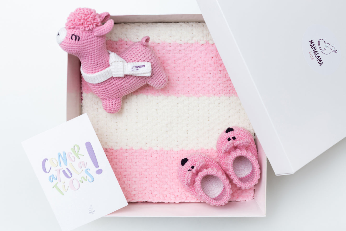 Llama toy & blanket & bunny booties gift box Pink