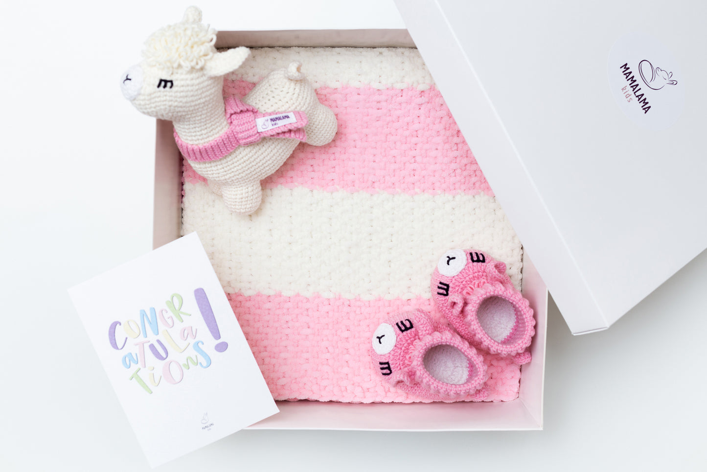 Llama toy & blanket & booties gift box Pink