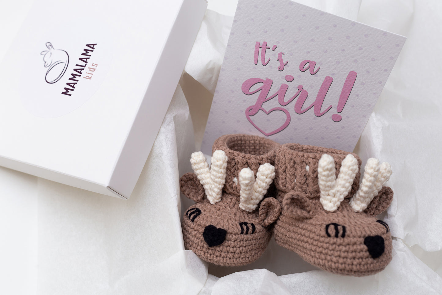 It's a girl deer booties baby gift box Brown