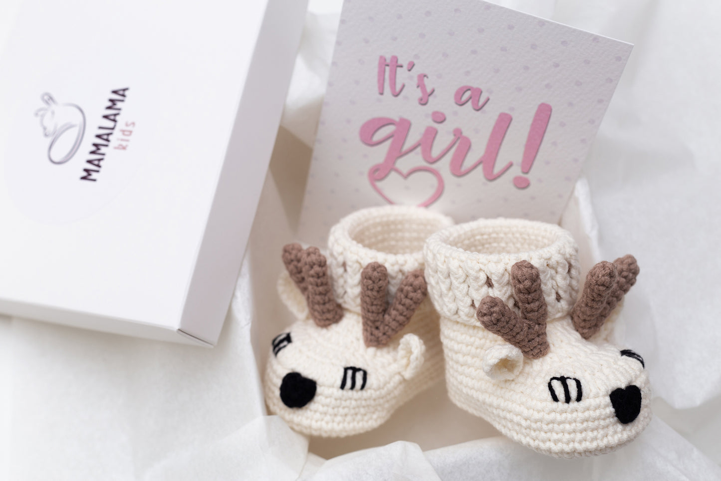 It's a girl deer booties baby gift box Cream
