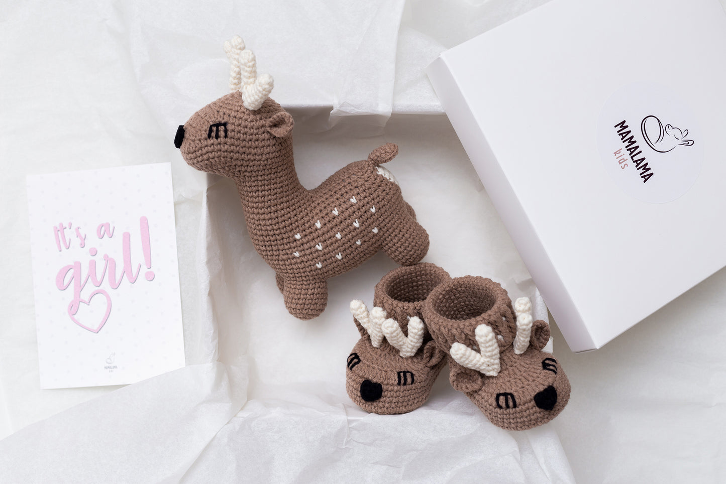 It's a girl deer booties baby gift box Brown